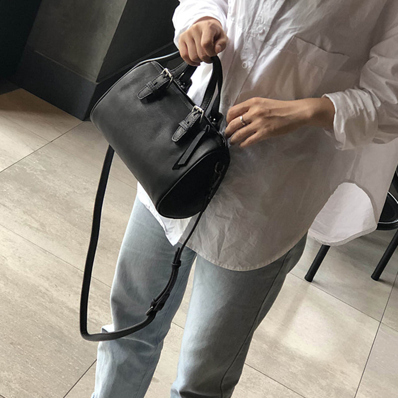 Leather Women Boston Bag, Women's Full Grain Leather Shoulder Bag, Leather Top Handle Bag