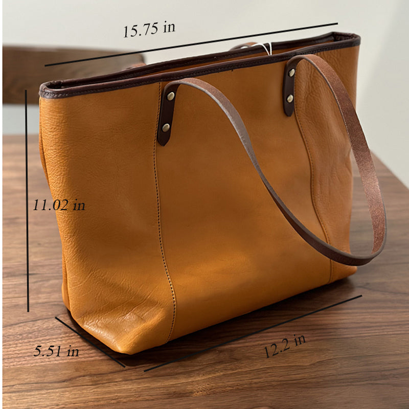 Large Capacity Leather Tote Bag, Leather Travel Tote Bag for Women, Full Grain Leather Shoulder Bag for Work
