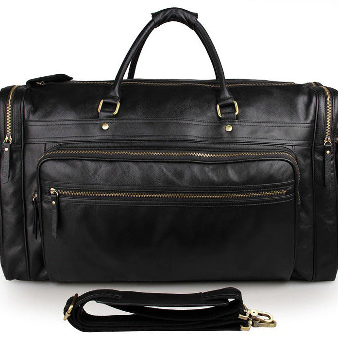 Flash Sale Men's Full-Grain Leather Duffle Bag, Premium Leather Travel Weekender Bag