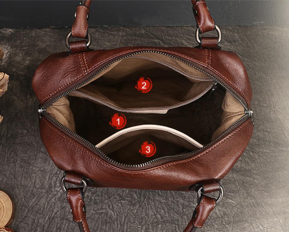 Retro Leather Tote Bag for Women Full Grain Leather Crossbody Bag
