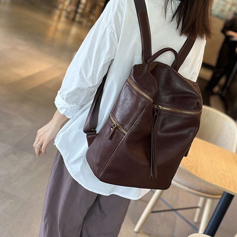 Large Women's Genuine Leather Backpacks, Handmade Vintage School Backpack for Women