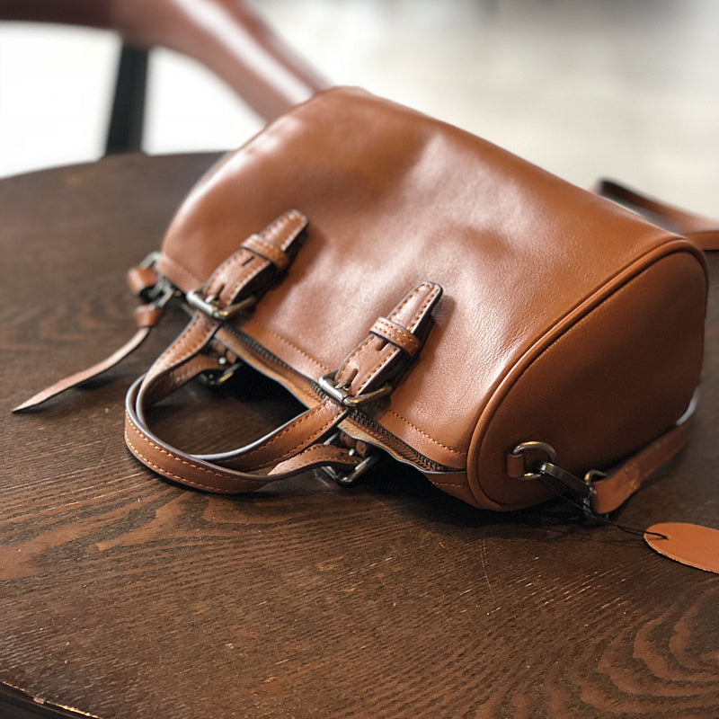 Leather Women Boston Bag, Women's Full Grain Leather Shoulder Bag, Leather Top Handle Bag