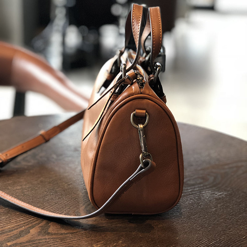 Leather Women Boston Bag, Women's Full Grain Leather Shoulder Bag, Leather Top Handle Bag
