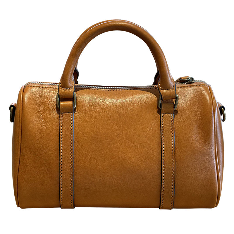 Women's Small Leather Boston Bag, Full Grain Leather Satchel Crossbody Bag, Handmade Leather Barrel Bag