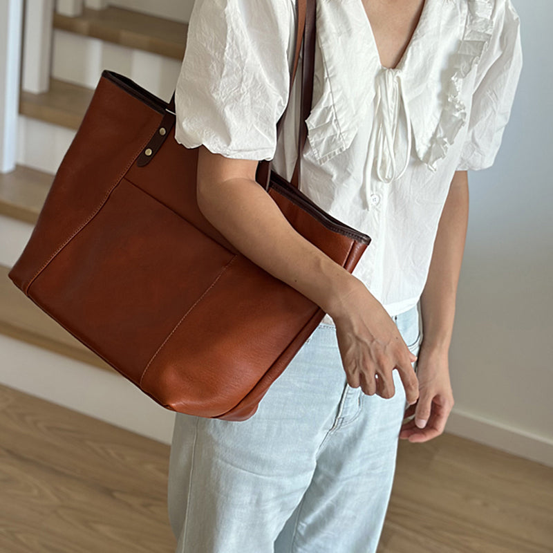 Large Capacity Leather Tote Bag, Leather Travel Tote Bag for Women, Full Grain Leather Shoulder Bag for Work