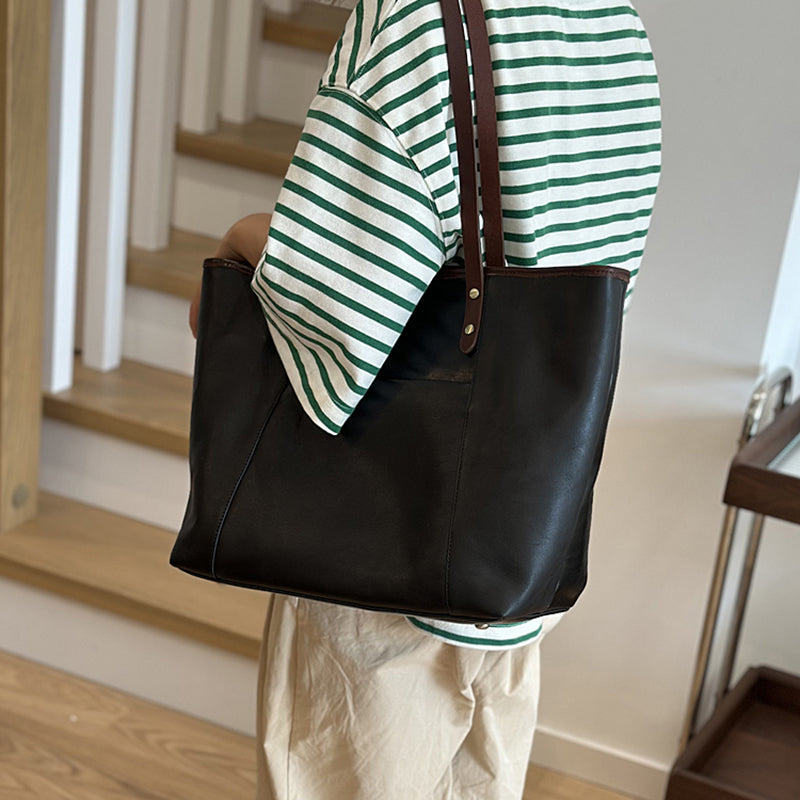 Large Capacity Leather Tote Bag, Leather Travel Tote Bag for Women, Full Grain Leather Shoulder Bag for Work