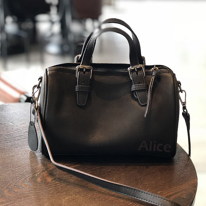 Leather Women Boston Bag, Women's Full Grain Leather Shoulder Bag, Leather Top Handle Bag