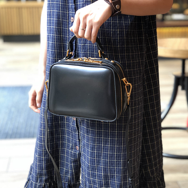 Women's Small Leather Box Bag Crossbody Clutch, Retro handmade leather crossbody bag square bag