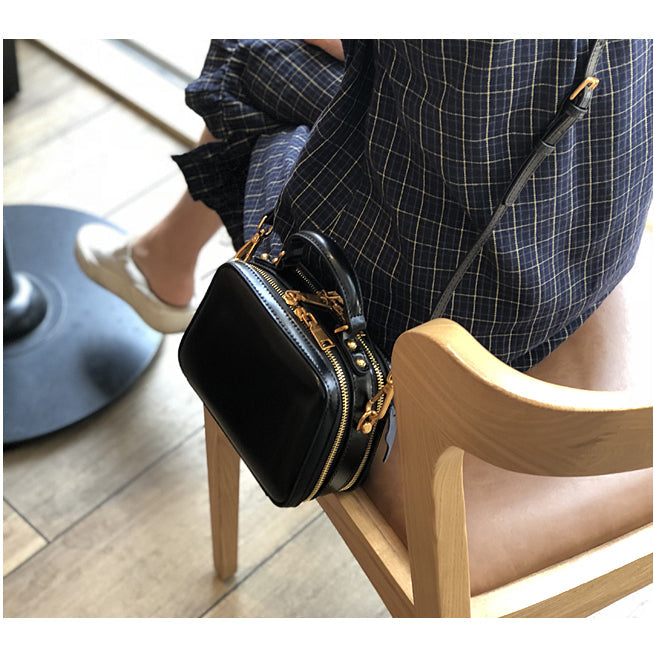 Women's Small Leather Box Bag Crossbody Clutch, Retro handmade leather crossbody bag square bag