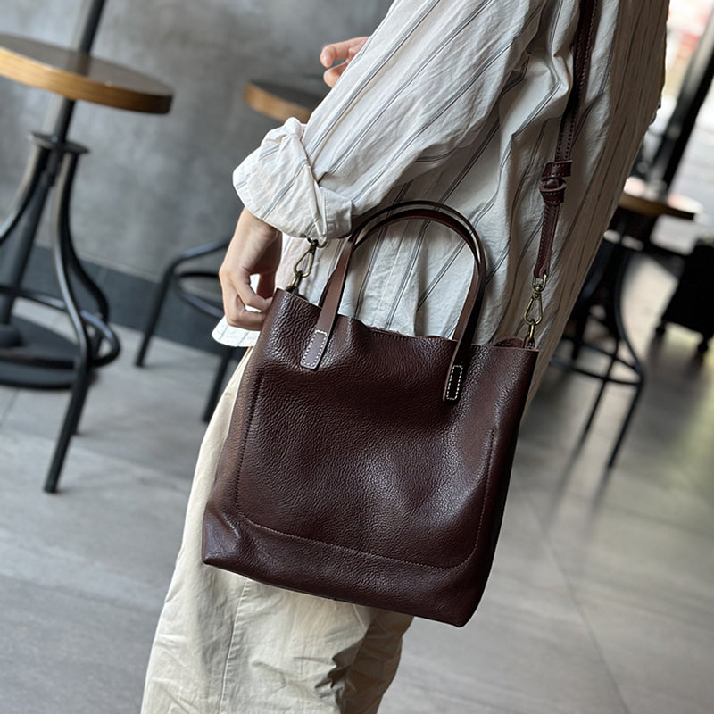 Full Grain Leather Women Handbag, Women's Leather Shoulder Crossbody Bag, Leather Top Handle Bag with Removable Strap