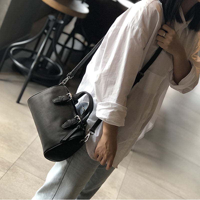 Leather Women Boston Bag, Women's Full Grain Leather Shoulder Bag, Leather Top Handle Bag