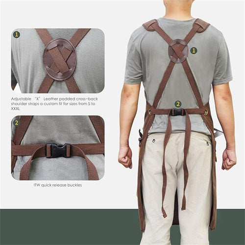Canvas Work Apron with  Tool Pockets, Heavy-Duty Adjustable Utility Apron for Men, Carpenter & Workshop