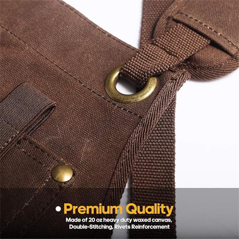 Canvas Work Apron with  Tool Pockets, Heavy-Duty Adjustable Utility Apron for Men, Carpenter & Workshop