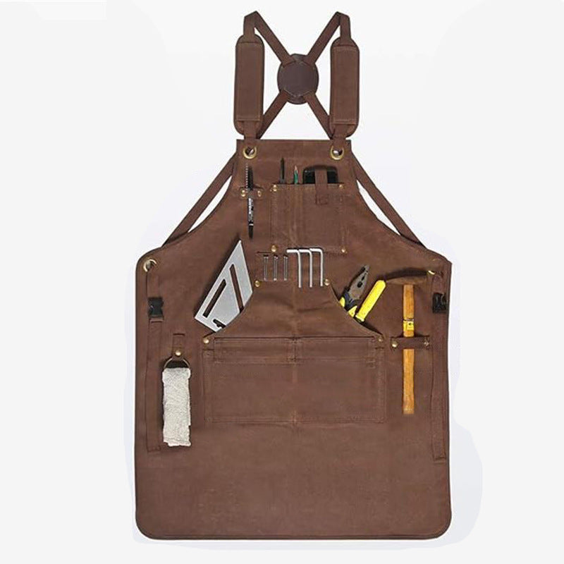 Canvas Work Apron with  Tool Pockets, Heavy-Duty Adjustable Utility Apron for Men, Carpenter & Workshop