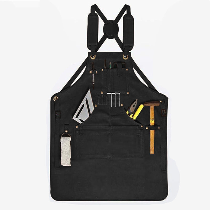 Canvas Work Apron with  Tool Pockets, Heavy-Duty Adjustable Utility Apron for Men, Carpenter & Workshop