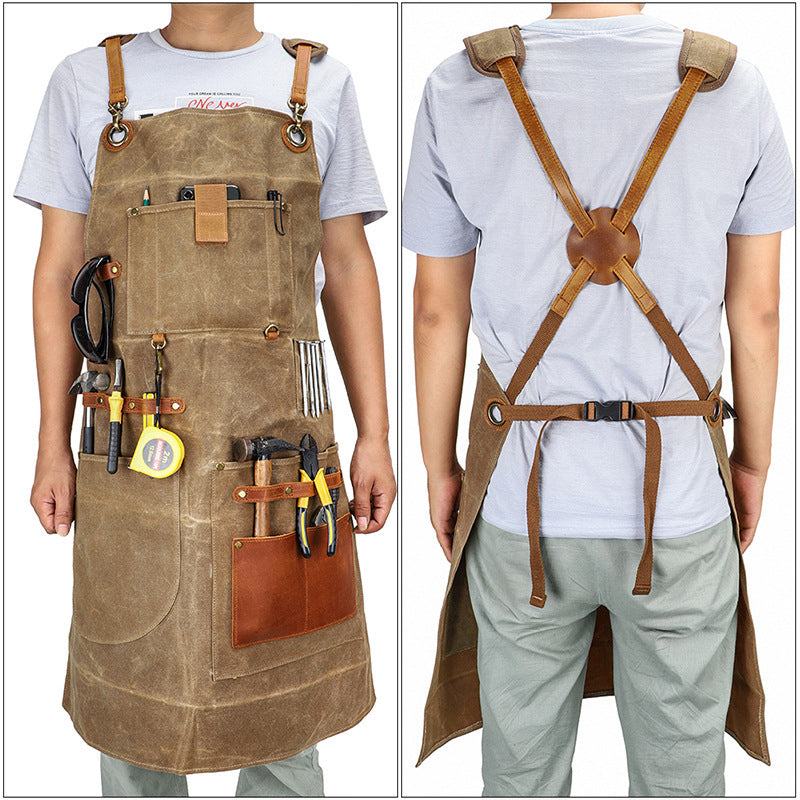 Custom Waxed Canvas Work Apron, Canvas apron with Tool Pockets, Personalized Utility Apron for Men & Women