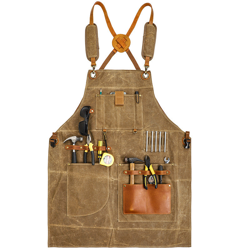 Custom Waxed Canvas Work Apron, Canvas apron with Tool Pockets, Personalized Utility Apron for Men & Women
