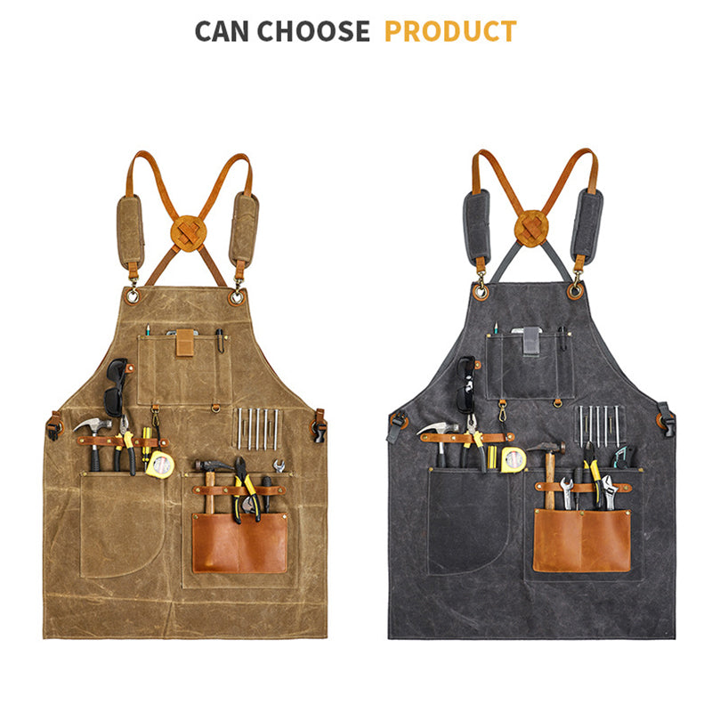 Custom Waxed Canvas Work Apron, Canvas apron with Tool Pockets, Personalized Utility Apron for Men & Women