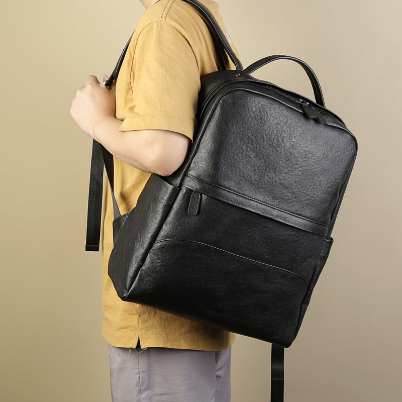 Full Grain Leather Backpack Black Men's Leather Backpack Handmade Travel Backpack