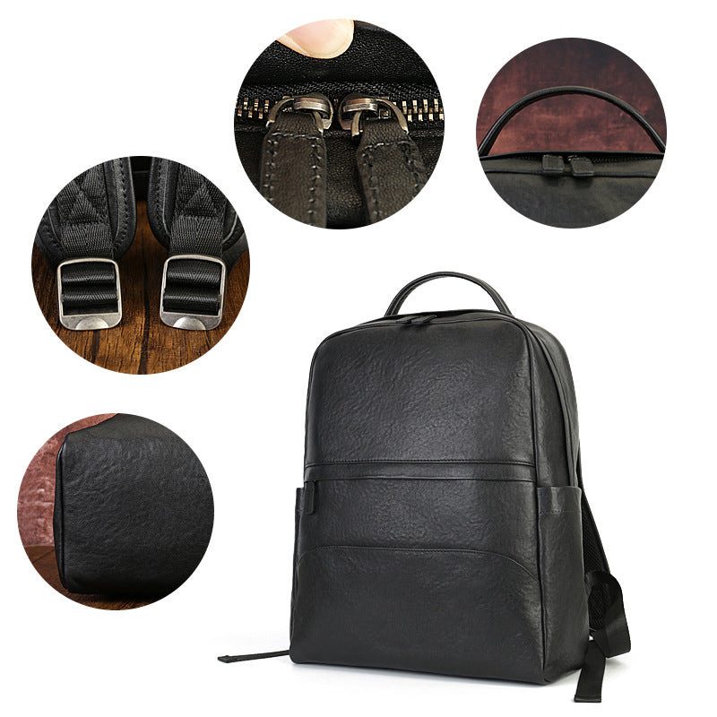 Full Grain Leather Backpack Black Men's Leather Backpack Handmade Travel Backpack