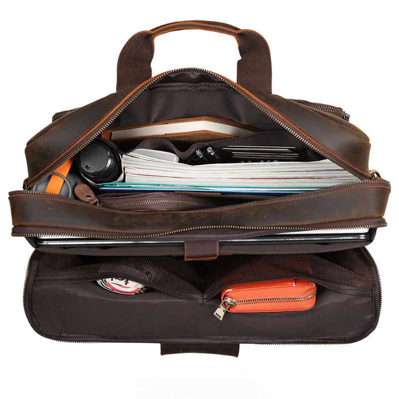 Full Grain Leather Briefcase Vintage Messenger Bag Men's Leather Shoulder Bag 15.6" Leather Laptop Bag
