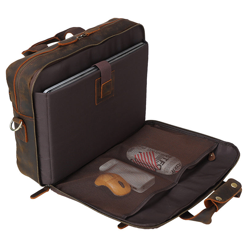 Full Grain Leather Briefcase Vintage Messenger Bag Men's Leather Shoulder Bag 15.6" Leather Laptop Bag