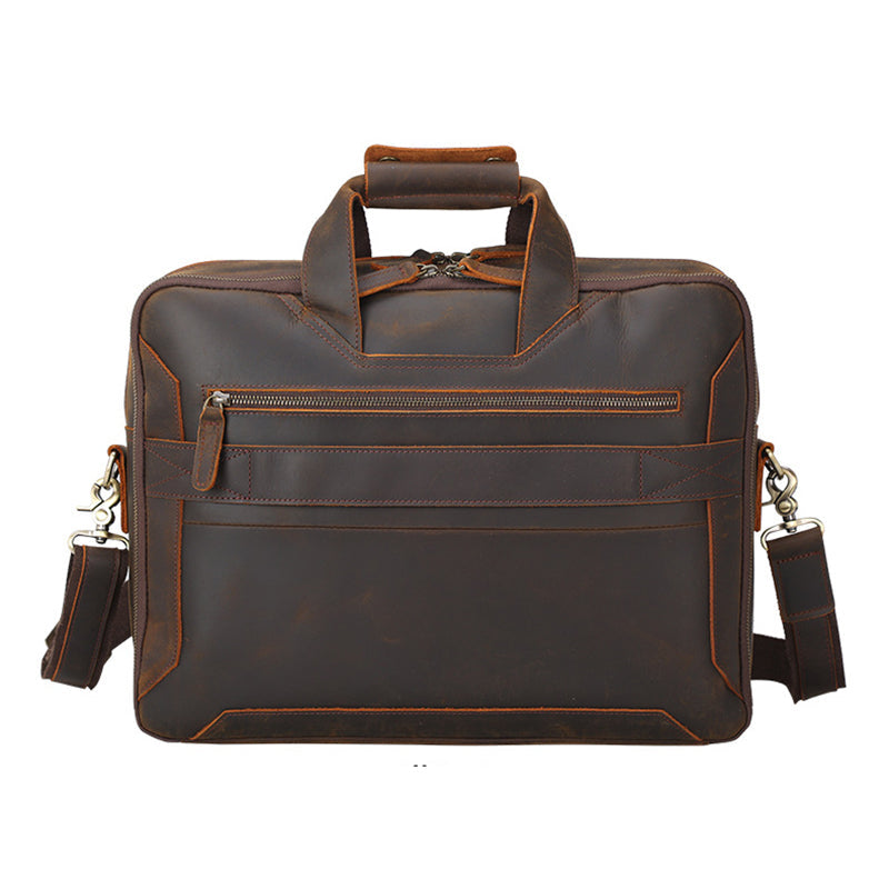 Full Grain Leather Briefcase Vintage Messenger Bag Men's Leather Shoulder Bag 15.6" Leather Laptop Bag