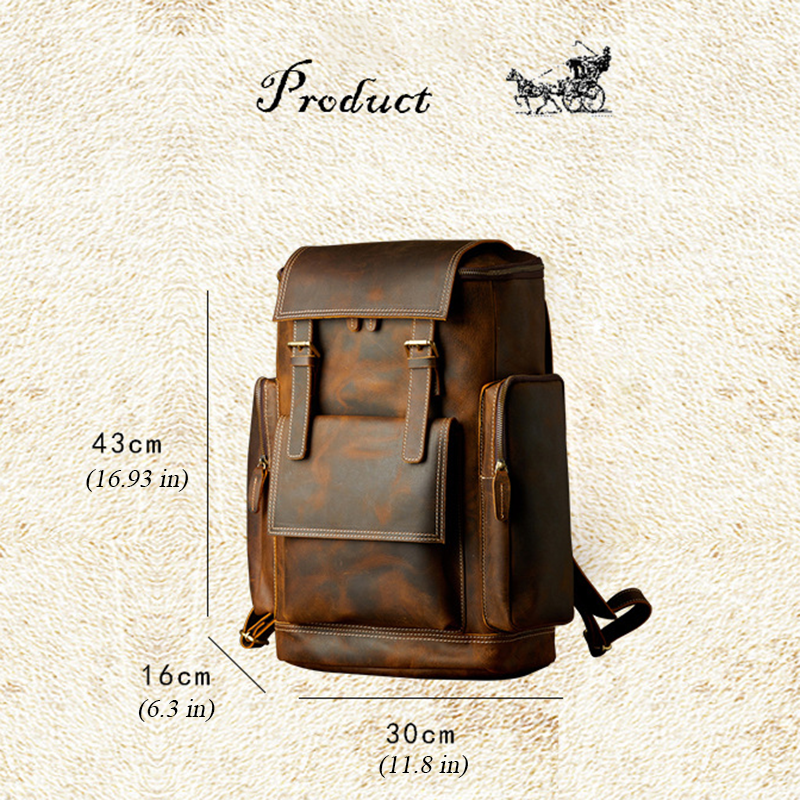 Full Grain Leather Laptop Backpack Large Capacity School Backpack Men Leather Backpack
