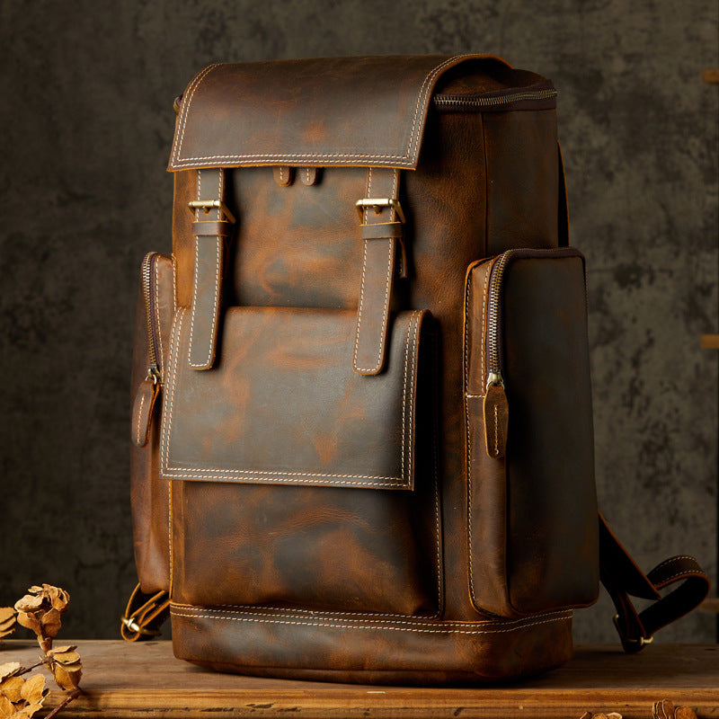 Full Grain Leather Laptop Backpack Large Capacity School Backpack Men Leather Backpack