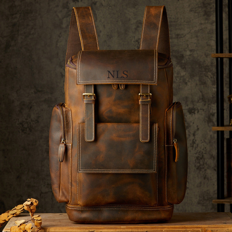 Full Grain Leather Laptop Backpack Large Capacity School Backpack Men Leather Backpack
