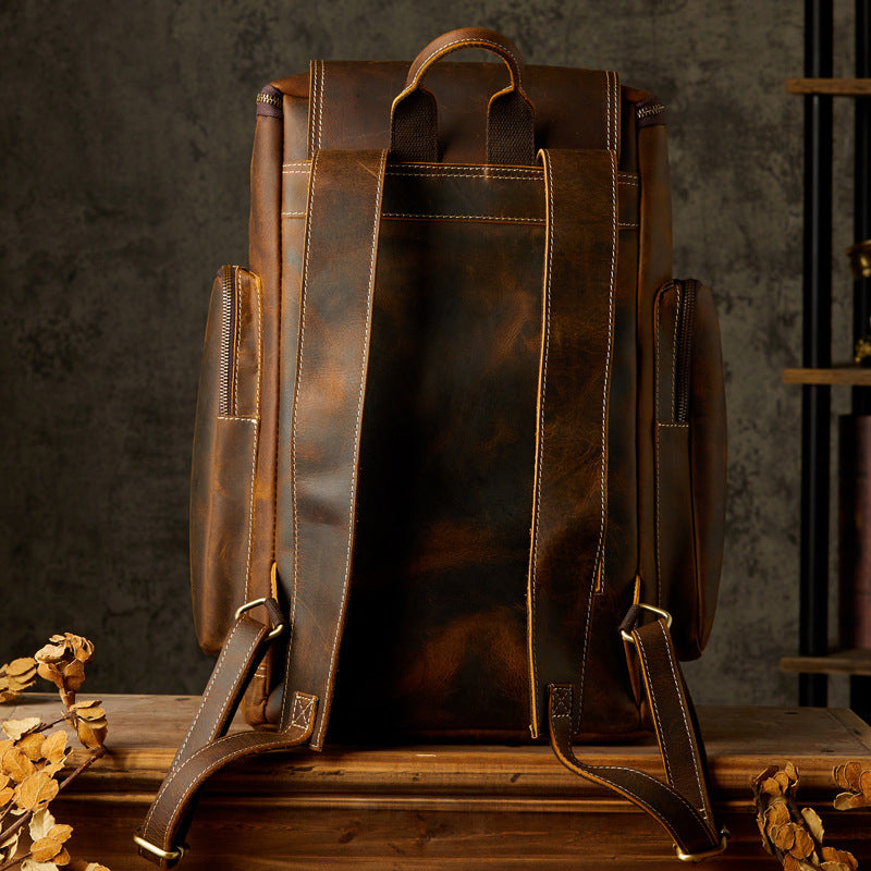 Full Grain Leather Laptop Backpack Large Capacity School Backpack Men Leather Backpack
