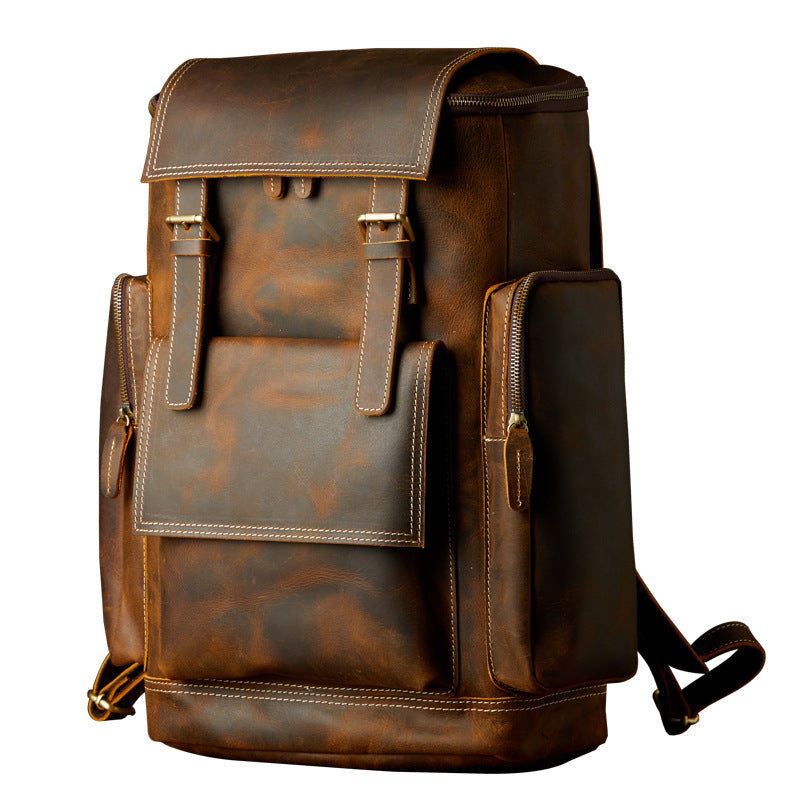 Full Grain Leather Laptop Backpack Large Capacity School Backpack Men Leather Backpack