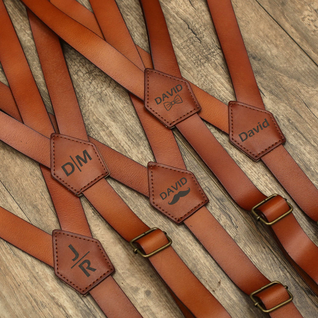 Genuine Leather Suspenders, Men Brown Suspenders, Customized Wedding Suspenders Mens Suspenders Groomsmen Suspenders Rustic Suspenders