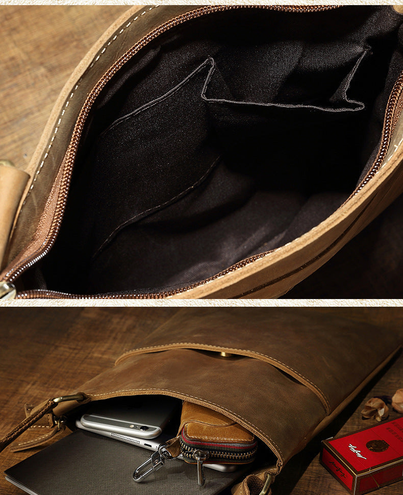 Handmade Leather Men's Crossbody Bag, Retro Genuine Leather Shoulder Bag for Men, Christmas gift
