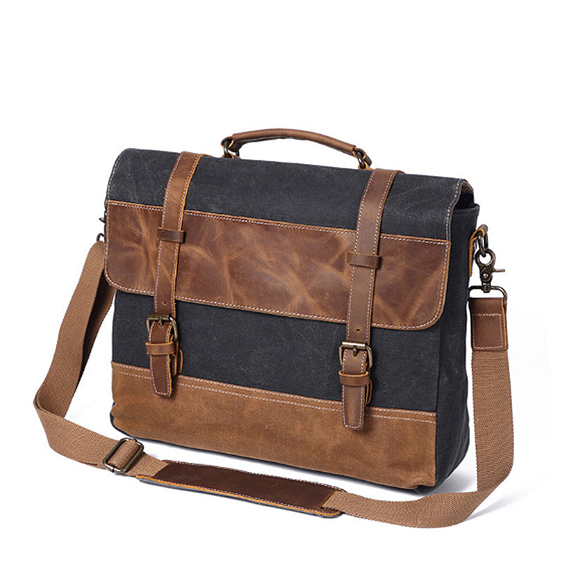 Handmade Waxed Canvas Leather Briefcase, Canvas Mens Messenger Laptop Bag, Retro Satchel Bag