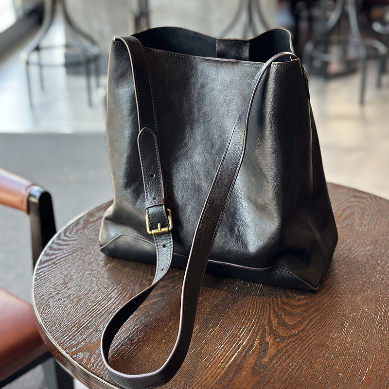 Leather Designer Bucket Bag With Adjustable Strap, Women Full Grain Leather Shoulder Bag For Everyday Use, Soft Leather Crossbody Bag