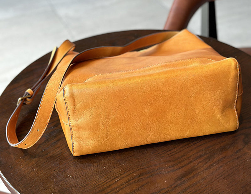 Leather Designer Bucket Bag With Adjustable Strap, Women Full Grain Leather Shoulder Bag For Everyday Use, Soft Leather Crossbody Bag