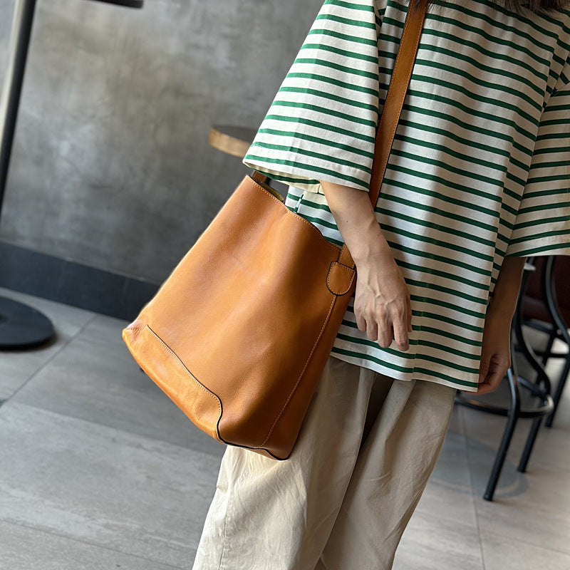 Leather Designer Bucket Bag With Adjustable Strap, Women Full Grain Leather Shoulder Bag For Everyday Use, Soft Leather Crossbody Bag