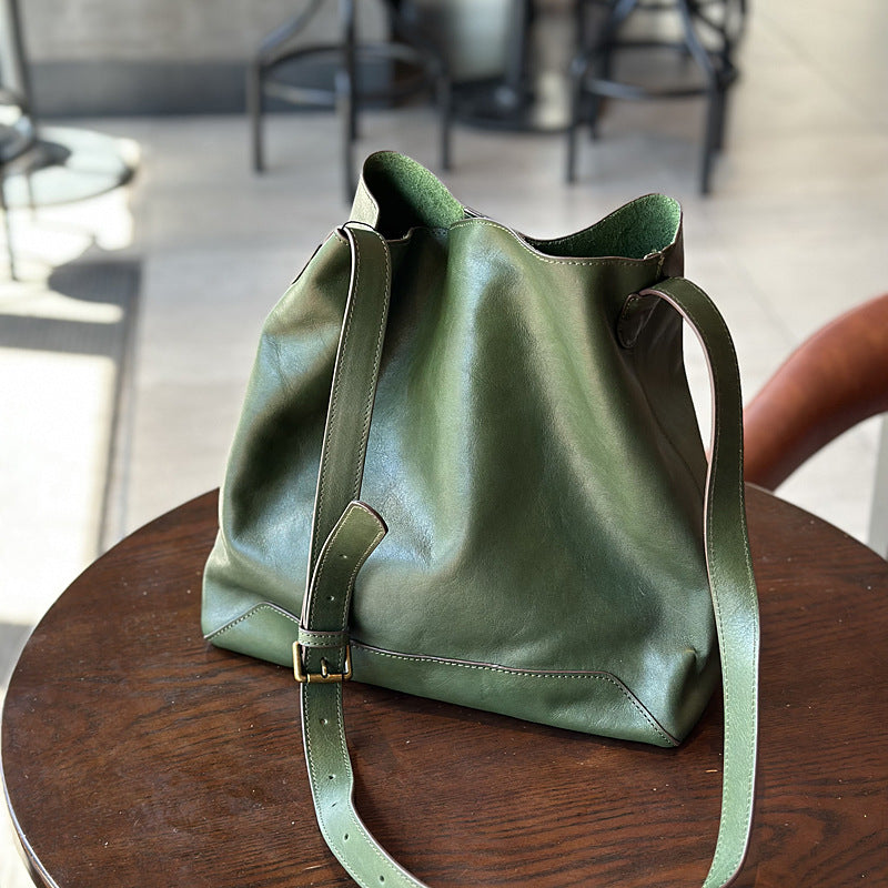 Leather Designer Bucket Bag With Adjustable Strap, Women Full Grain Leather Shoulder Bag For Everyday Use, Soft Leather Crossbody Bag