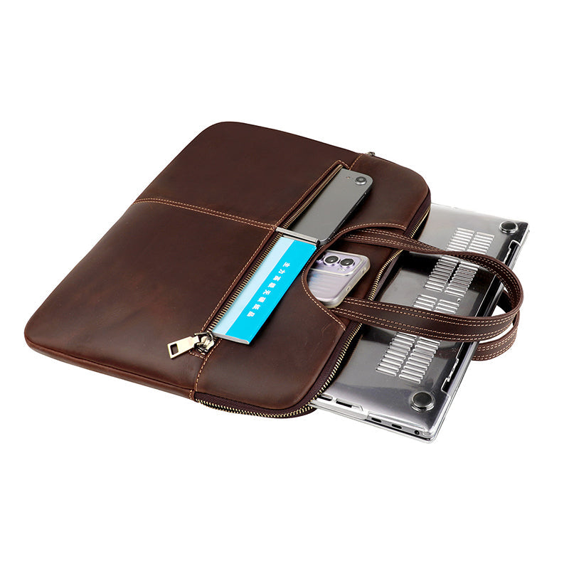 Leather Laptop Organizer Full Grain Leather Laptop Bag Leather iPad Case Mens Leather Briefcase for Laptop