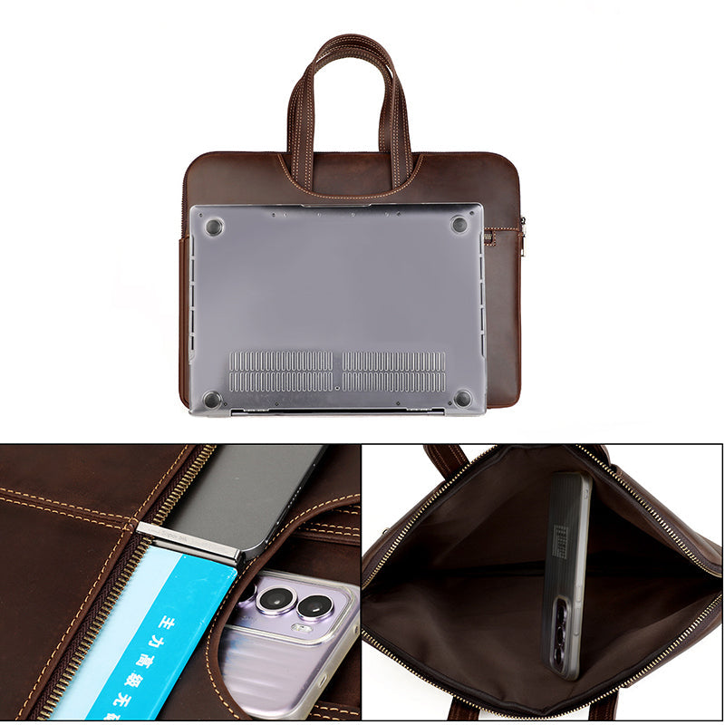 Leather Laptop Organizer Full Grain Leather Laptop Bag Leather iPad Case Mens Leather Briefcase for Laptop