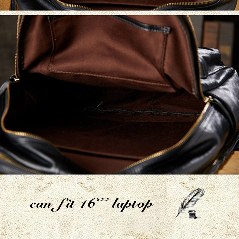 Men Leather 16" Laptop Backpack Full Grain Leather School Backpack