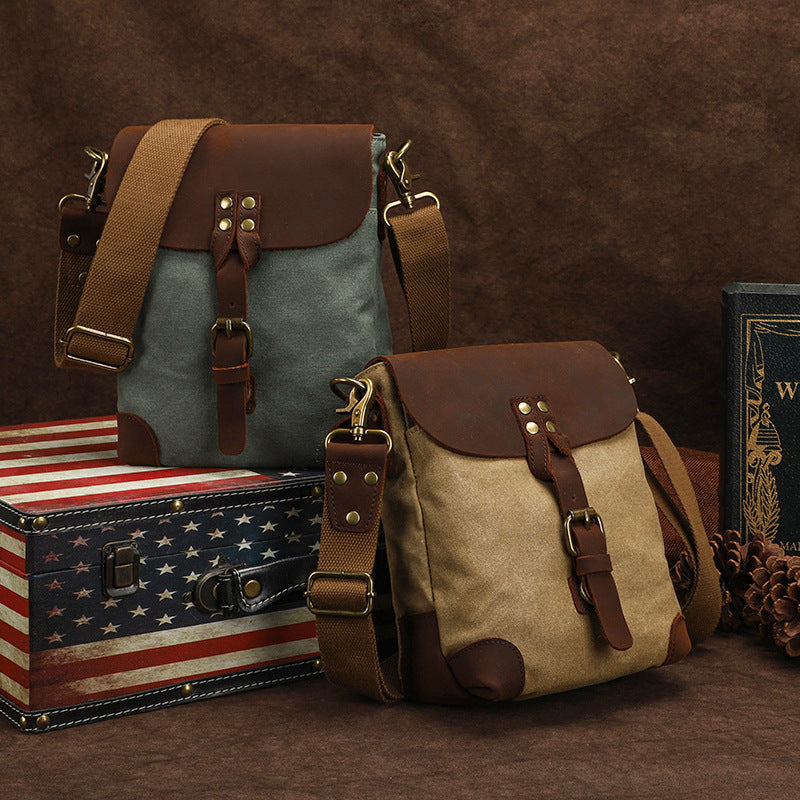 Men's Vintage Canvas Crossbody Bag, Multi-Pocket Sling Messenger Bag for Outdoor & Everyday Use