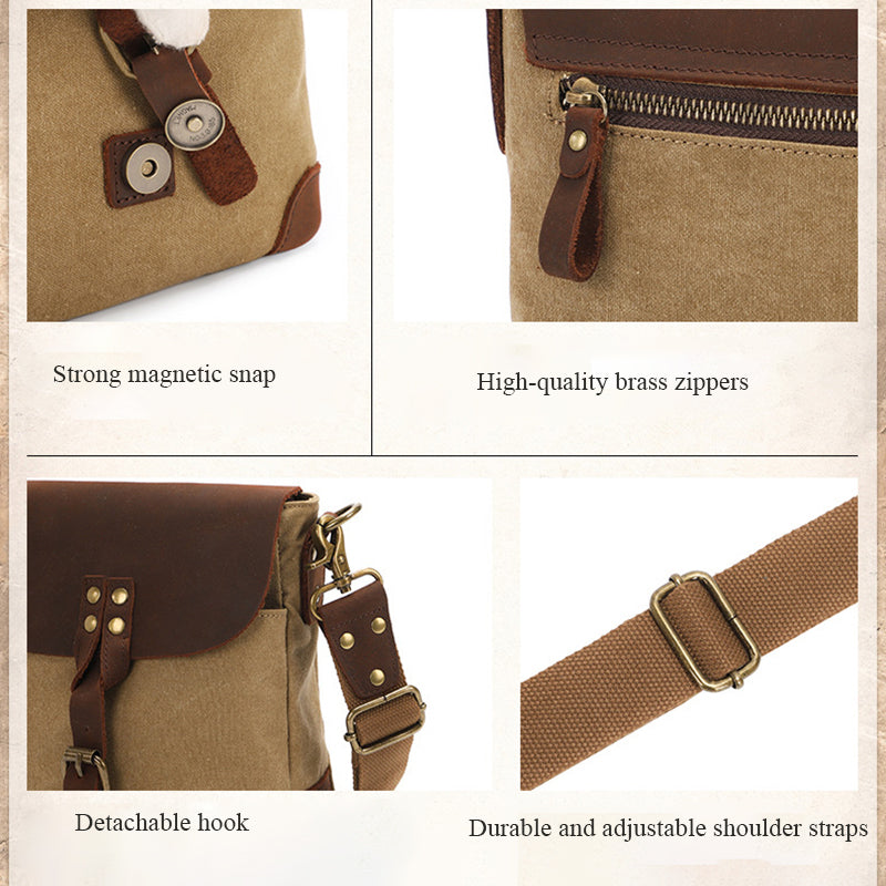 Men's Vintage Canvas Crossbody Bag, Multi-Pocket Sling Messenger Bag for Outdoor & Everyday Use