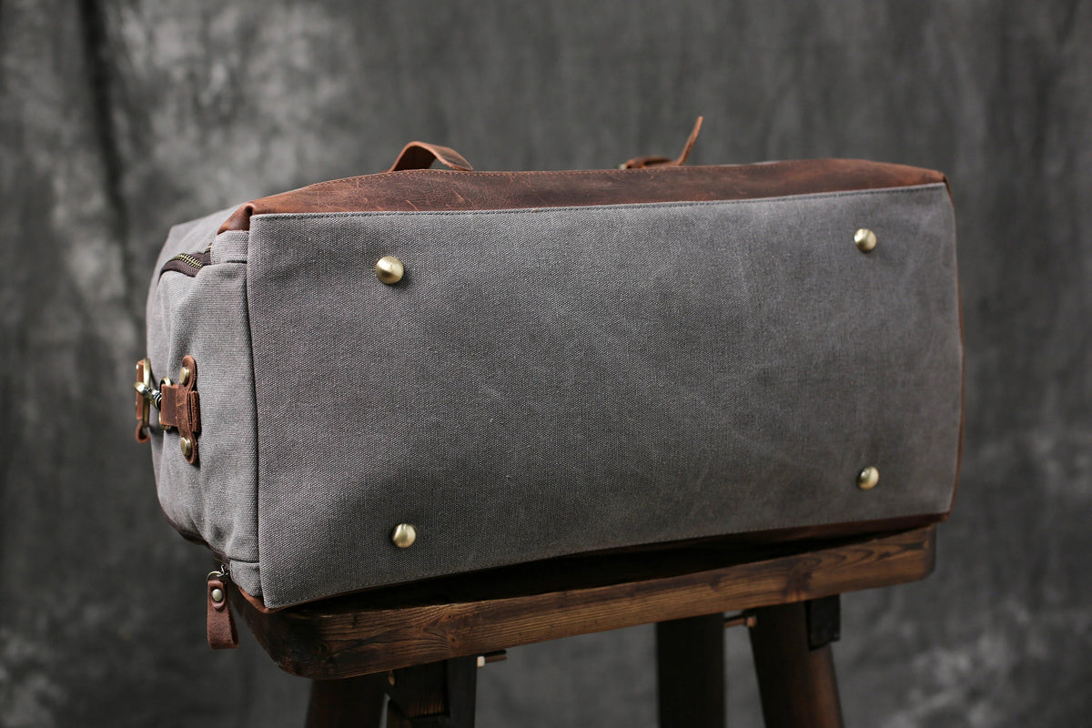 Personalized Canvas Duffel Bag, Waterproof Canvas Leather Weekend bag with Shoes Compartment for Men Women