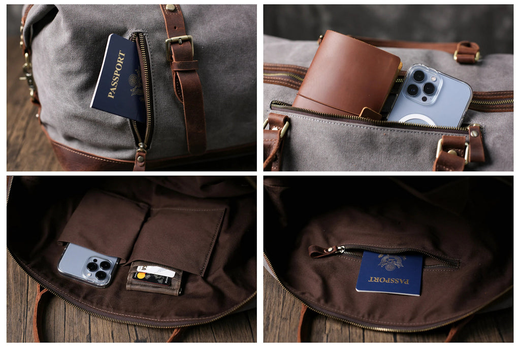 Personalized Canvas Duffel Bag, Waterproof Canvas Leather Weekend bag with Shoes Compartment for Men Women