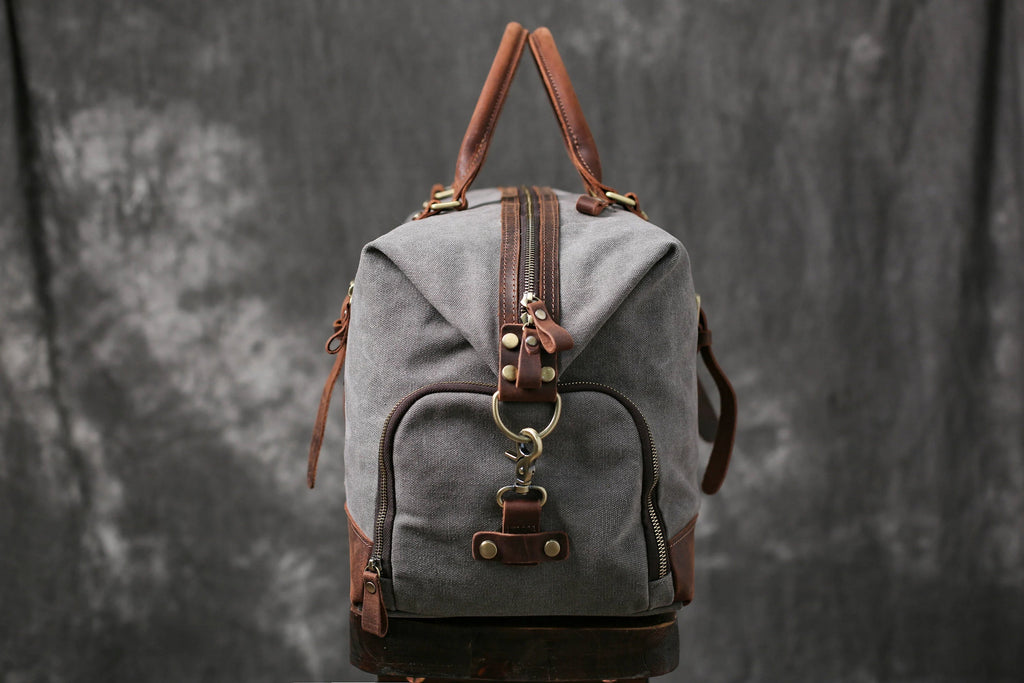 Personalized Canvas Duffel Bag, Waterproof Canvas Leather Weekend bag with Shoes Compartment for Men Women