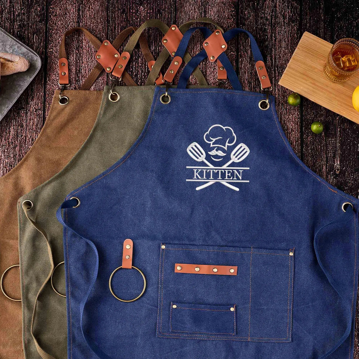 Personalized Embroidered Apron For Men and Women, Chef Apron, Canvas Work Apron, Custom Gift