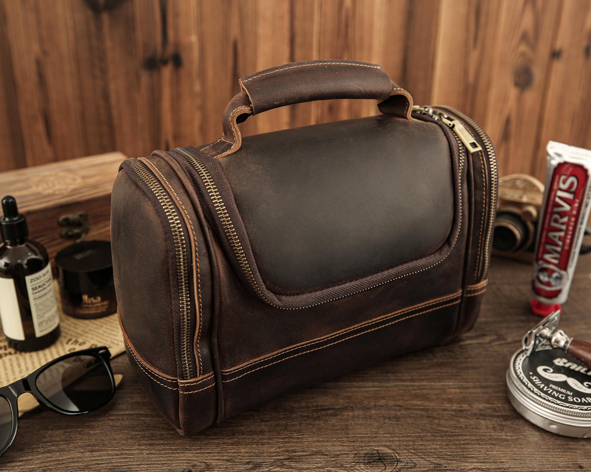 Personalized Leather Dopp Kit, Laser Engraved Men’s Toiletry Bag, Full Grain Leather Toiletry Bag, Gift for Him, Groomsmen