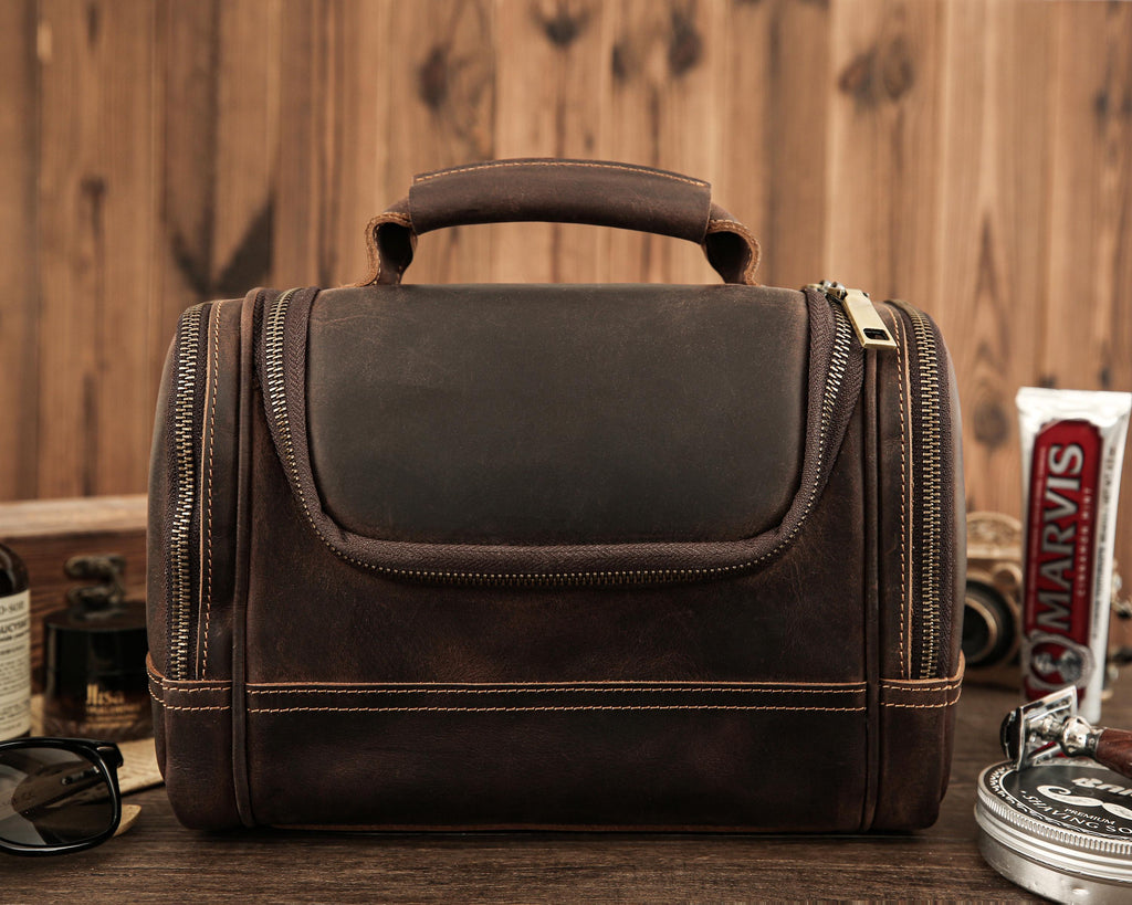 Personalized Leather Dopp Kit, Laser Engraved Men’s Toiletry Bag, Full Grain Leather Toiletry Bag, Gift for Him, Groomsmen